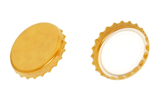 Golden Bottle Caps on a white background