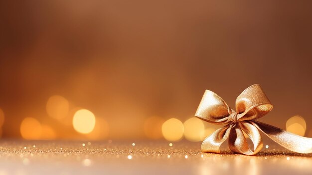 golden bow on bokeh background christmas and new year concept