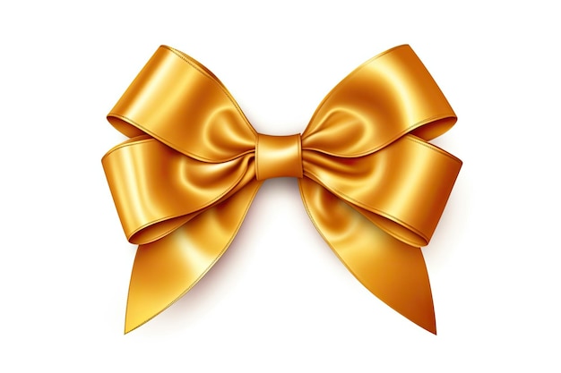 Golden bow ribbon isolated on white background