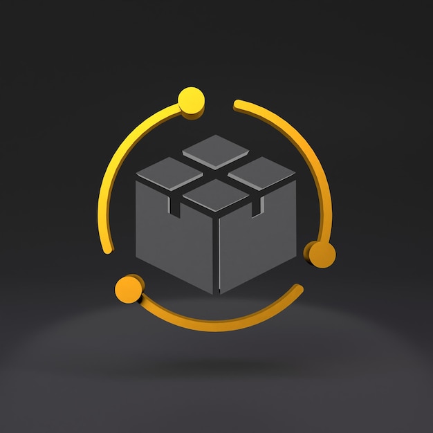 Golden box icon 3d render illustration