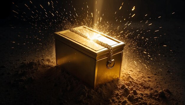 Photo a golden box with a bright light shining on it