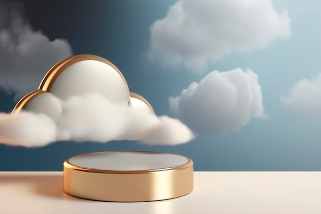 A golden box with a cloud on it and a cloud on the top.