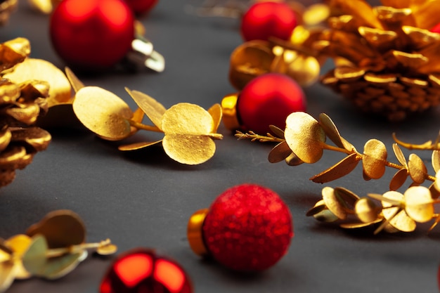 Golden branches and golden cones, Christmas decor 