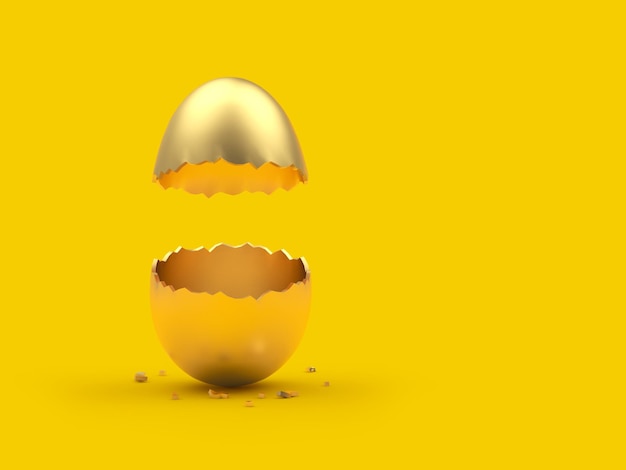 Golden broken empty egg shell