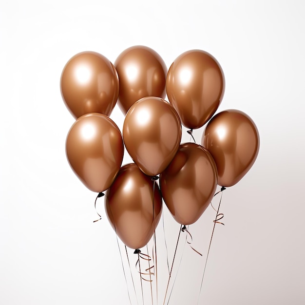 Photo golden brown metallic balloons isolated on white background