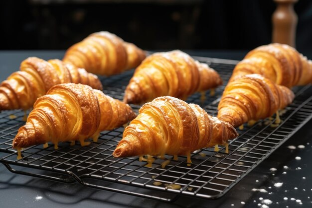 Golden brown pastries cooling on wire rack created with generative ai