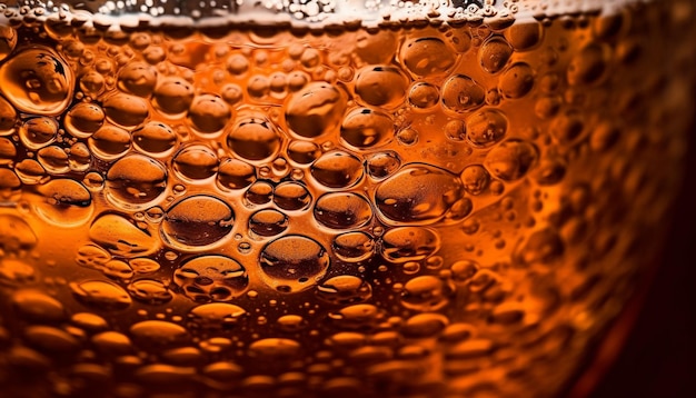 Golden bubbles dance in fresh beer glass generated by AI