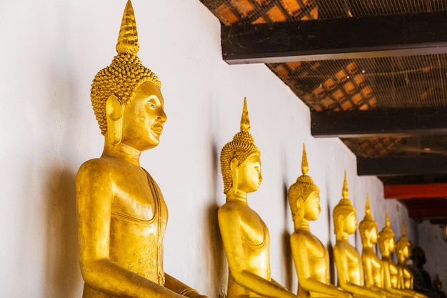 Golden Buddha in a row