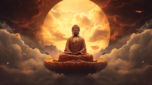 Золотая статуя Будды в облаках