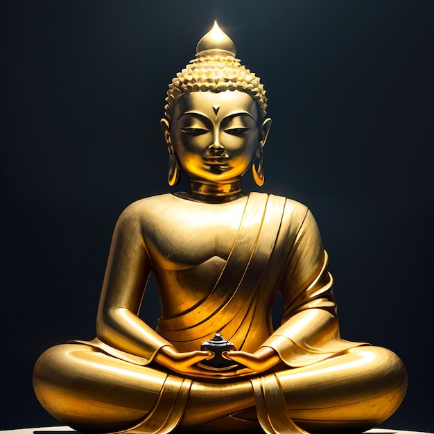 Photo golden buddha statue with lotus pose