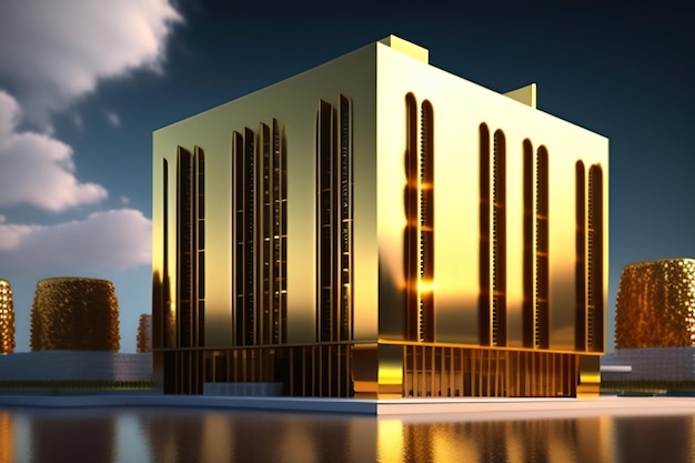 A golden building with the word jesus on it