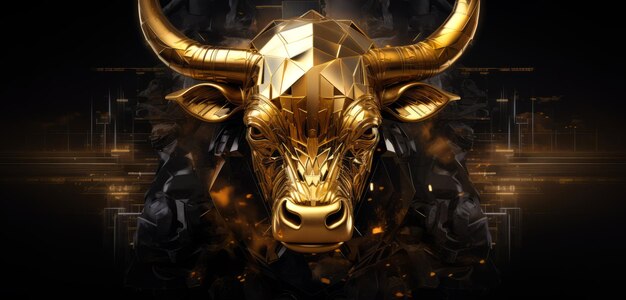 Photo golden bull head like symbol representing financial market trends crypto currency market