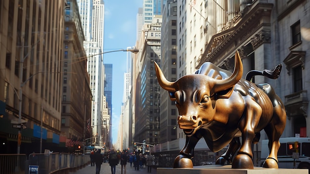 Photo golden bull sculpture in manhattan