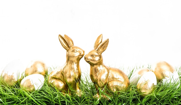 Golden bunnies Easter eggs decoration