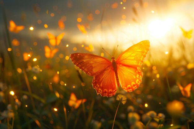 Golden Butterfly Basking in Sunset Light