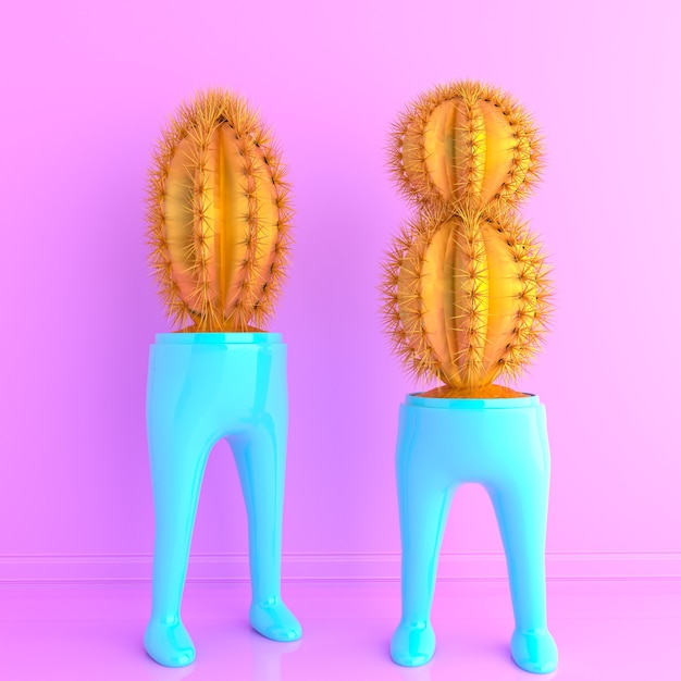 Golden Cactus on pink  background . 