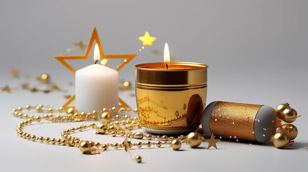 golden candle rosary candle and stars background for Eid stock photo