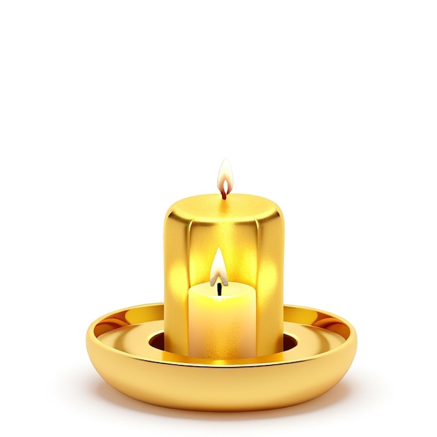 Golden candle on white plate