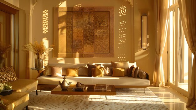 Photo golden canvas shines with islamic arabesque art and timeless elegance