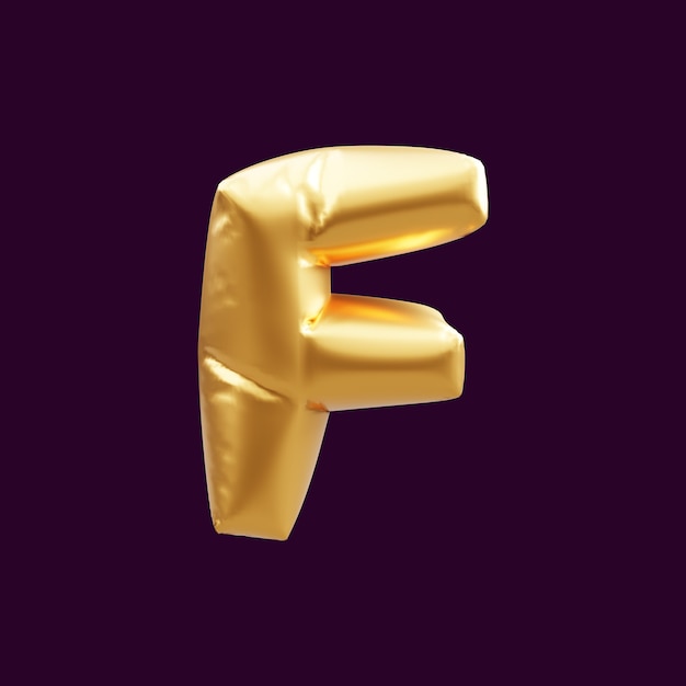 Golden capital f letter balloon 3d illustration. 3d illustration of golden capital f letter balloon.