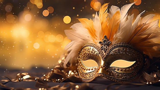 Golden carnival elegance feathered mask