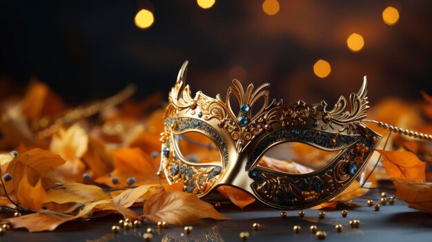 Golden Carnival Mask On Bokeh Background Background HD Illustrations