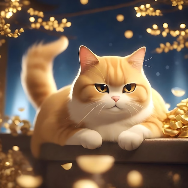 Golden cartoon cat Japanese generated by Ai