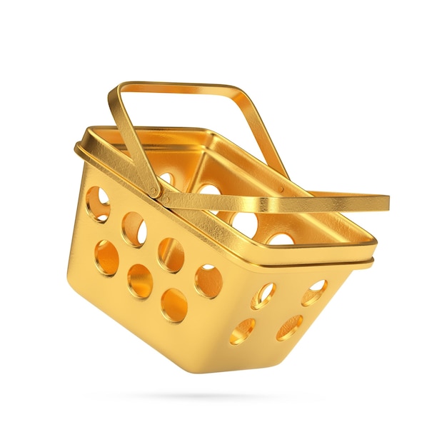 Golden Cartoon Minimal Style Grocery Shopping Basket 3d Rendering