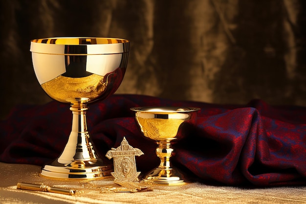 Golden Chalice and Paten on Altar