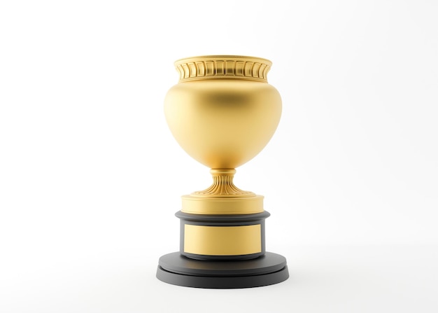 Golden champion trophy cup on white background Free copy space for text Trophy cup mock up Sport award winner prize winning concept Gold first place 3D rendering
