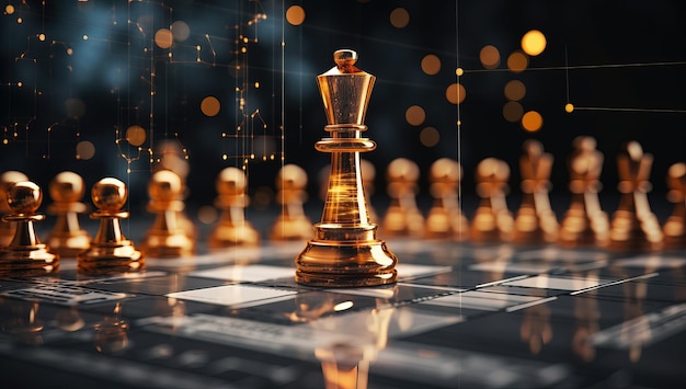 Golden chess king on the chessboard Business strategy concept