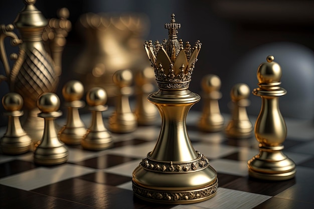 Premium Photo  Golden chess pieces on chess board (ai)