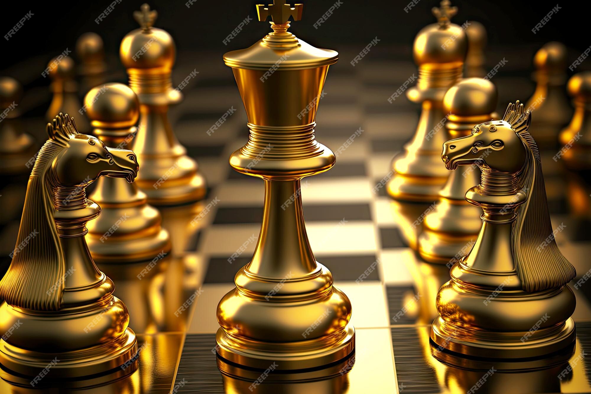 Premium Photo | Golden chess pieces on chessboard symbolizing business ...