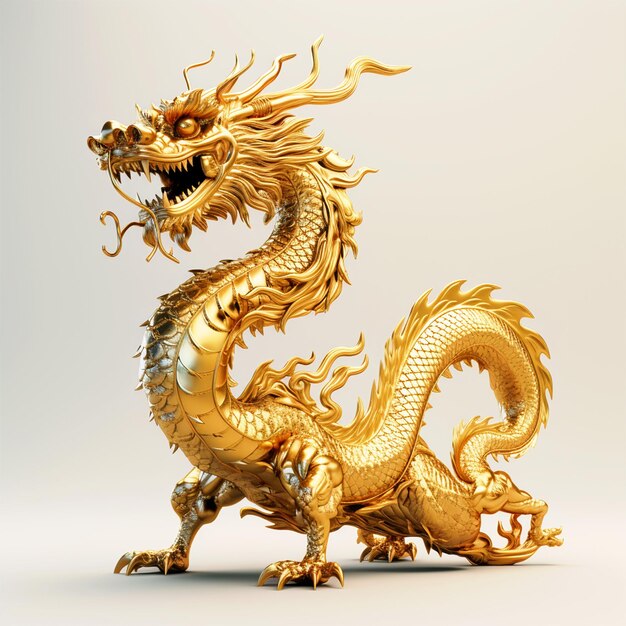 Photo golden chinese dragon 3d render model on isolated background