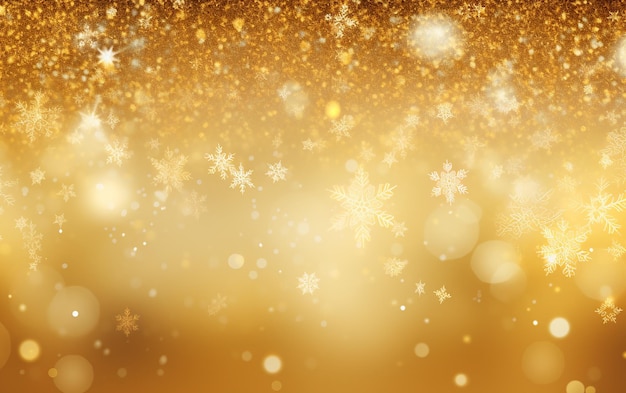 Golden Christmas Background with Falling Snowflakes