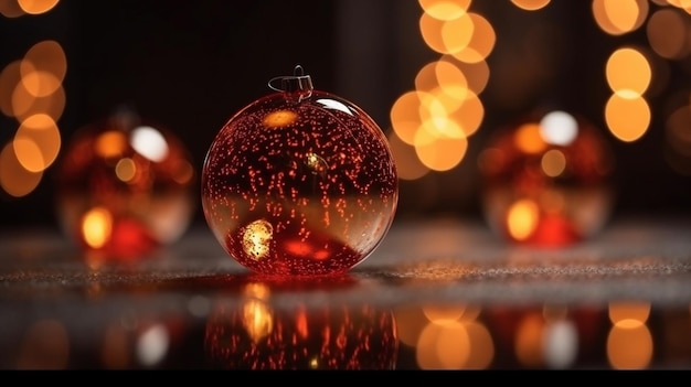 Golden christmas ball on bokeh background with copy spacegenerative ai