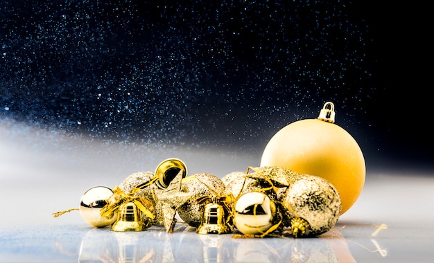 Golden christmas balls and bells