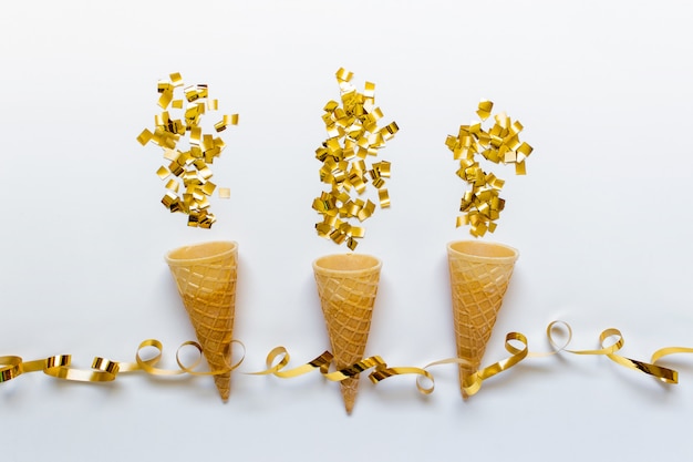 Golden Christmas decorations with waffles