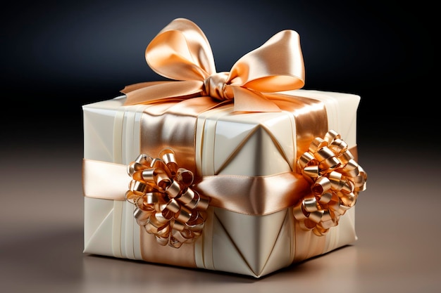 Golden christmas gift boxes with golden ribbon and bowgenerative ai