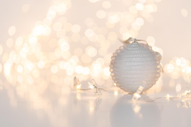 Golden Christmas lights defocused in bokeh effect Copy space Can be used as wallpaper Can be used for New year's celebration