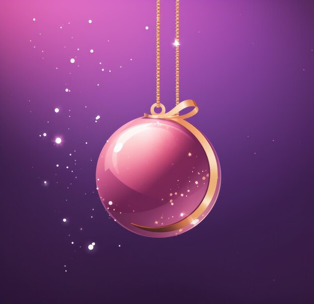 a golden christmas ornament on purple background