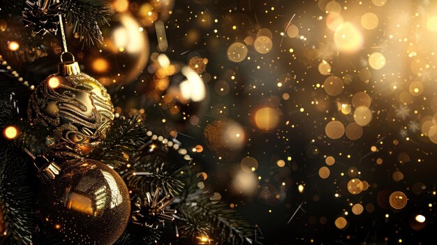 golden christmas ornaments on a dark background