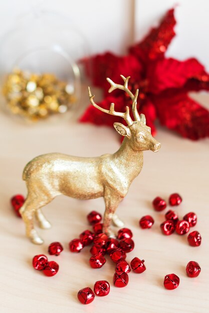 Golden Christmas reindeer with decorations