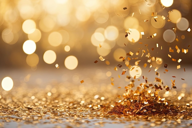 Golden Christmas sprinkles and particles suspended in the air