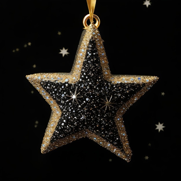 Photo golden christmas star on black background