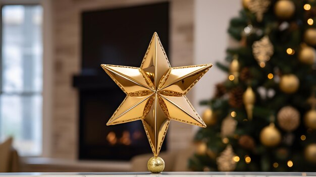 Golden christmas star tree topper