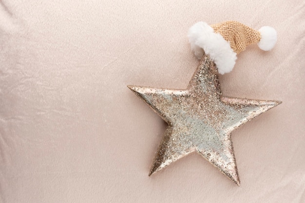 Golden christmas stars with wool background.