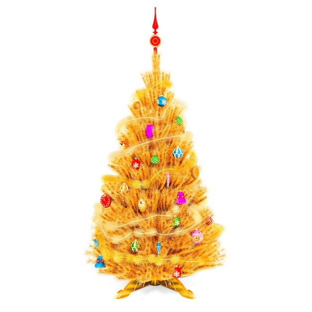 Golden Christmas tree 3D rendering