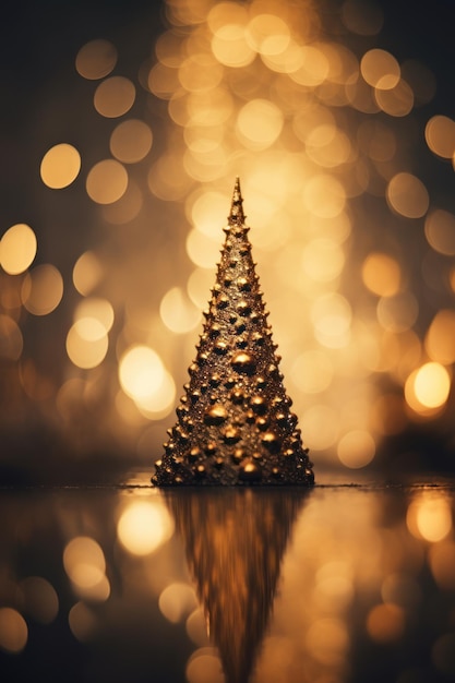 Photo golden christmas tree with bokeh and glitter