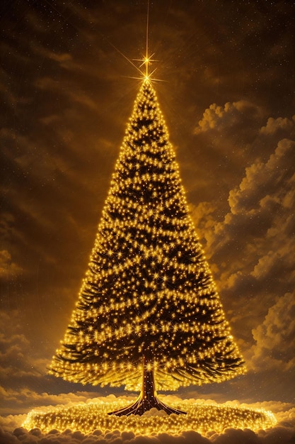 Golden Christmas tree with bright lights wallpaper banner xmas